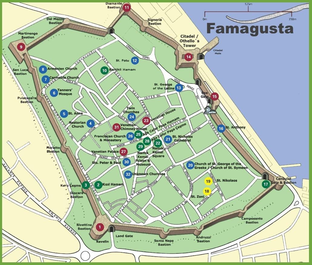 karta famagusta na Sjevernom Cipru