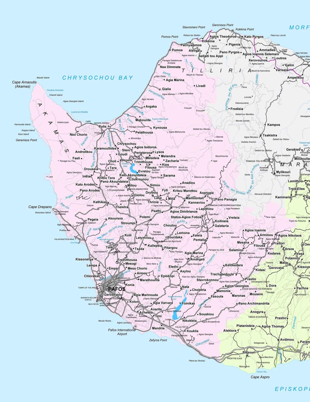 mapa ulica paphos, Cipar
