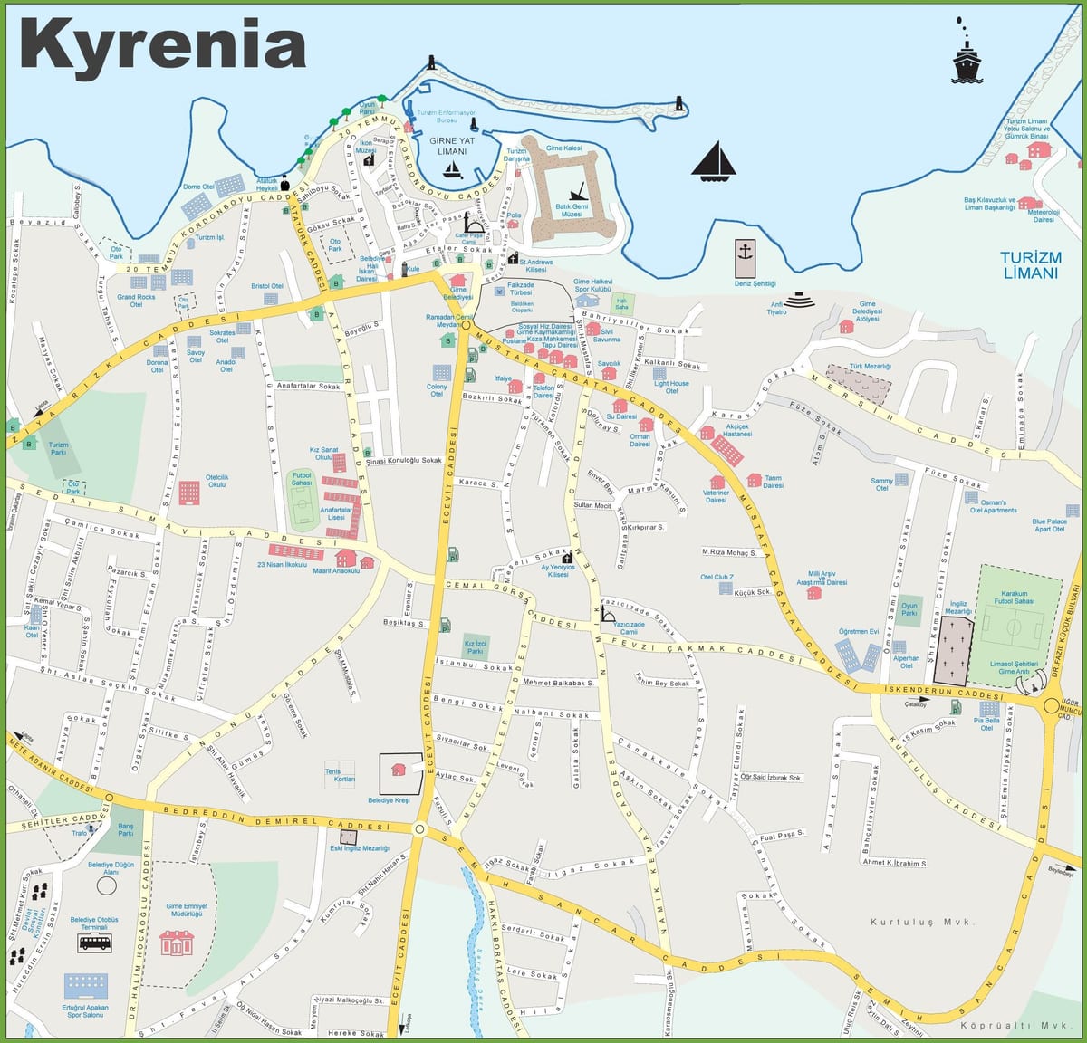 karta Sjevernog Cipra kyrenia