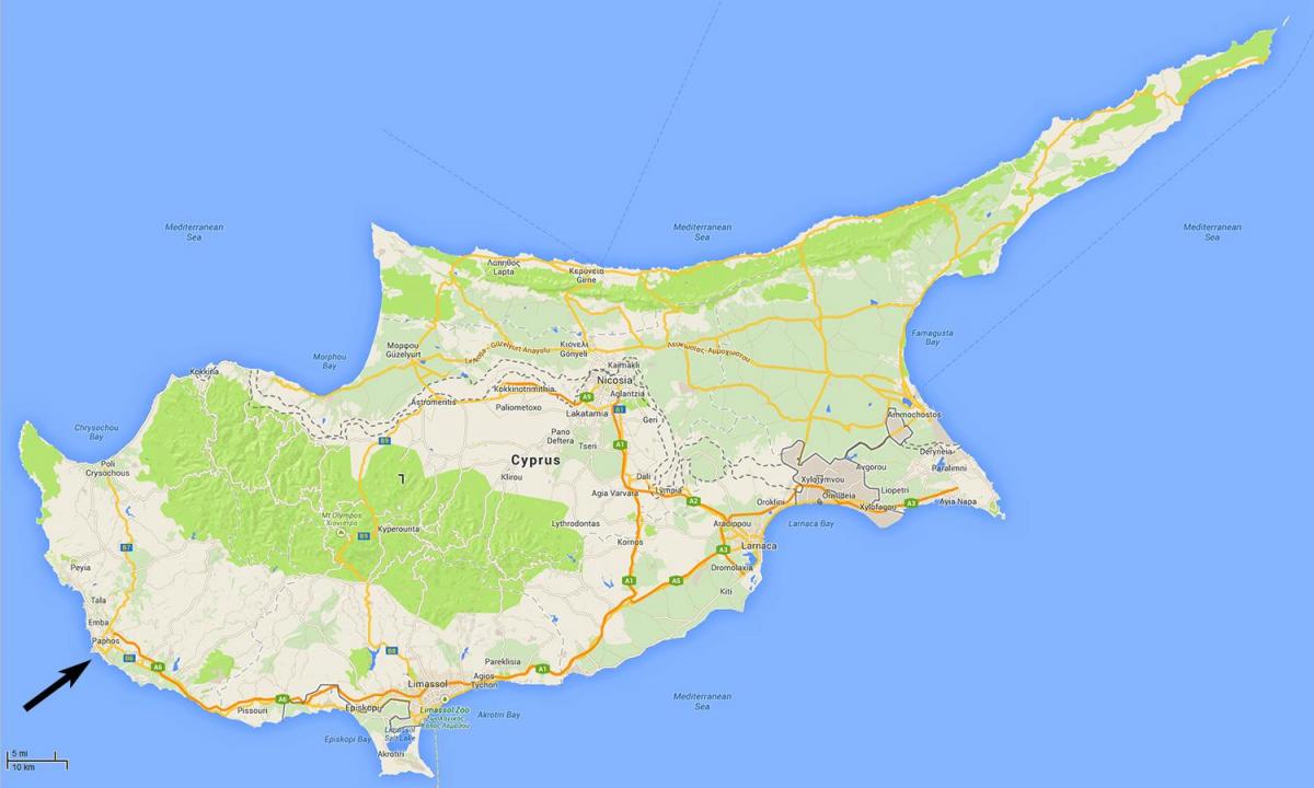 karta Cipra pokazuje zračne luke